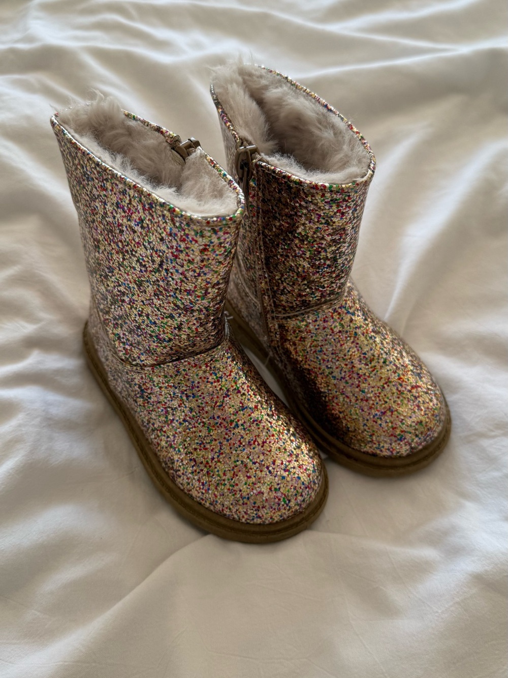 Rachel Shoes Candi Toddler Glitter Boots Faux Fur Lined Mid-Calf 7M